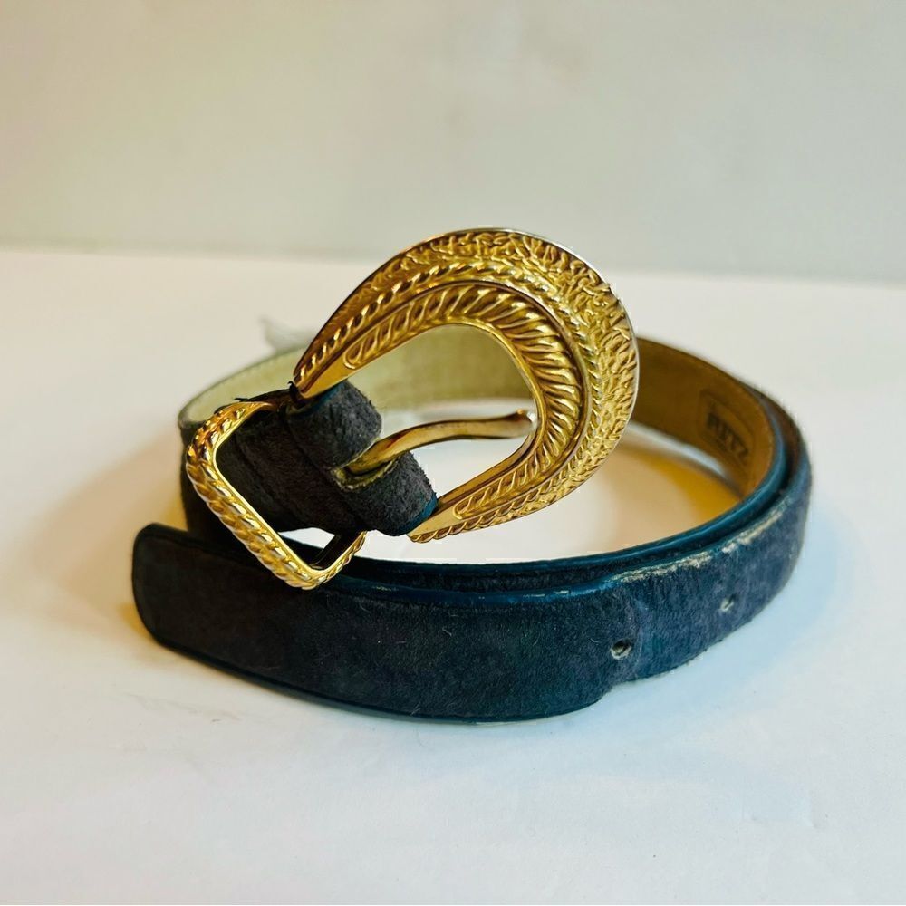 The Ritz Accessory Collection Leather Belt Sz Medium Gray Suede - Picture 3 of 9